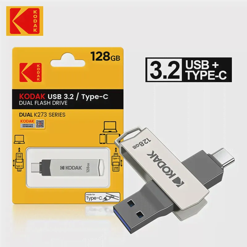 Kodak K273 USBфлэш-накопители OTG 128 ГБ USB 3.2 Type c флеш-накопитель высокоскоростной 128 ГБ флешки с кожаным ремешком для телефона
