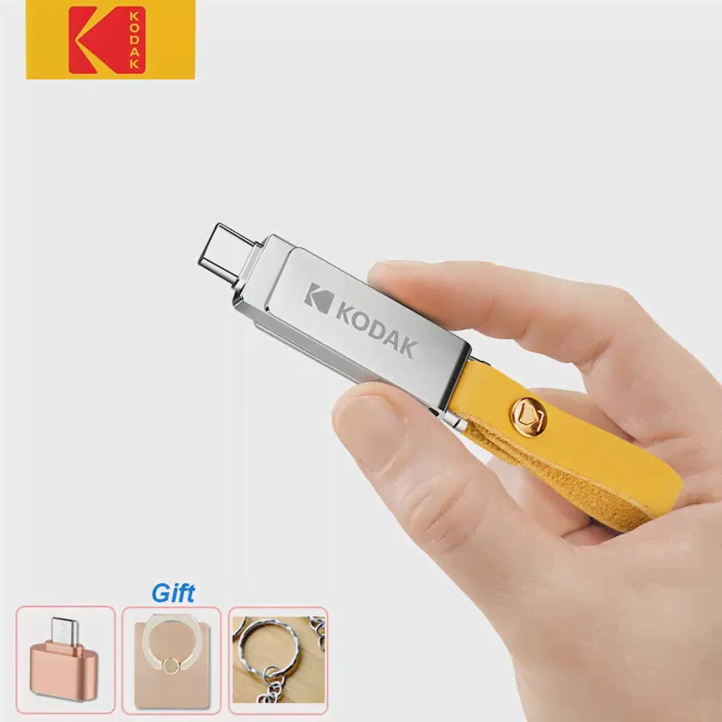 🛍 USB флеш-накопитель Kodak, OTG металлический флеш-накопитель Type-C, 128 ГБ, 64 ГБ, 32 ГБ, USB-флешка 3,1, флеш-накопитель для смартфонов, ПК, шнурок