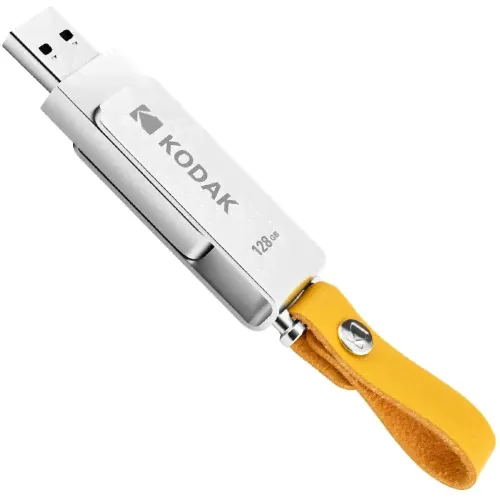 Kodak K133 128G USB 3.0 Flash Drive Металлический диск U с вращающейся кожаной цепочкой