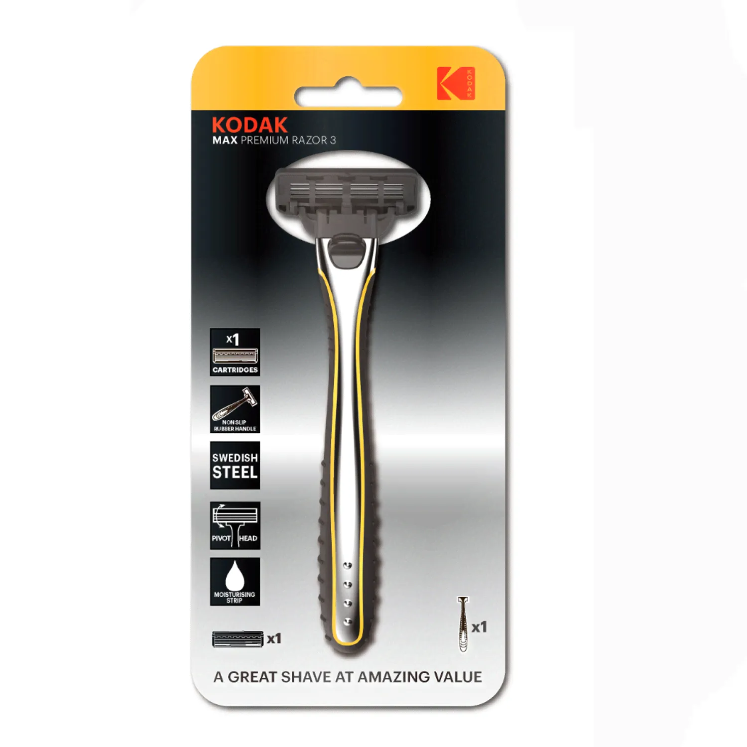 Станок многоразовый для бритья Kodak, Ultra Premium Razor 3, цвет: чёрный, белая вставка-0