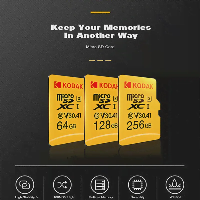 Карта памяти Micro SD Kodak, класс 10, 512 ГБ, 256 ГБ, 128 ГБ, 64 ГБ, 32 ГБ, высокоскоростная карта памяти U3 4K (art.: 3a39cc5437e)-2
