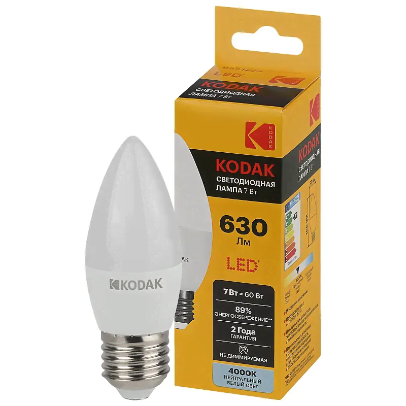 LED KODAK B35-7W-840-E27 Лампочка светодиодная Kodak LED KODAK B35-7W-840-E27 E27 / Е27 7Вт свеча нейтральный белый свет