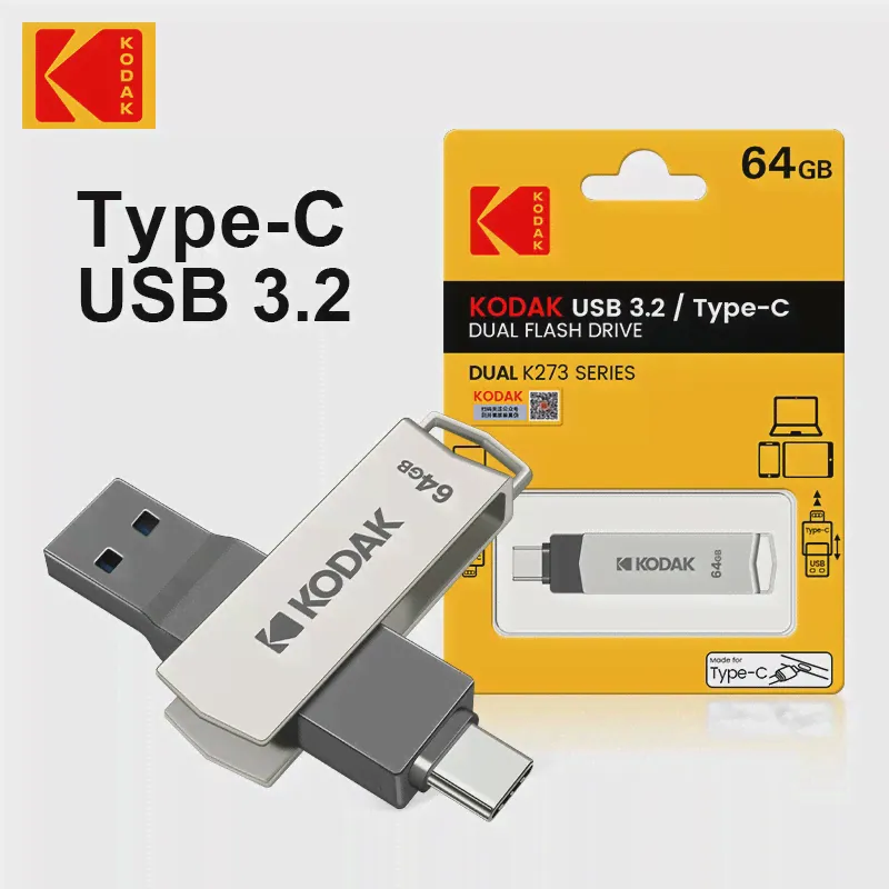 Kodak K273 USB Флэш-накопитель Металлический USB 3,2 Флешка 64 ГБ Type c OTG 64 ГБ landyard для ключей cle usb для смартфона