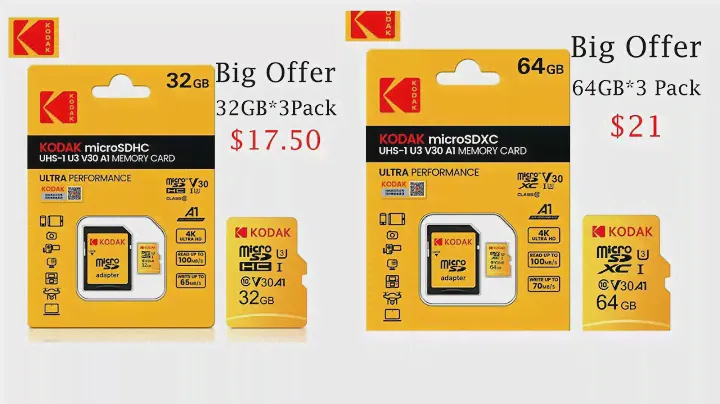 Kodak SD Card 32GB*3 Pack $17.50/64GB *3 Pack $21 Buy Now Link 1st Comment