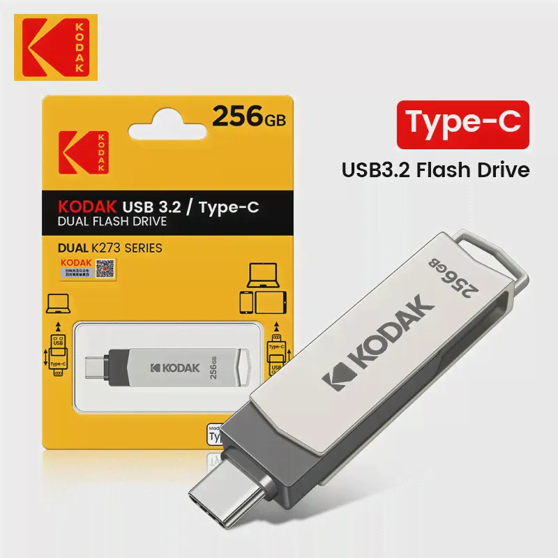Kodak K273 USB флэш-накопители 64 ГБ 128 ГБ 256 ГБ U-диск USB3.0 Металлический OTG-накопитель 100% Оригинальный Высокоскоростной